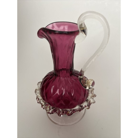Vintage Salviati Murano Pedestal Mini Ewer Vase Cranberry Gold Flakes Sticker - Picture 1 of 13